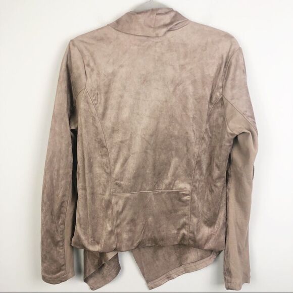 VIGOSS | Faux Suede Asymmetrical Tan Moto Jacket Zip Front Drape L - Picture 7 of 7